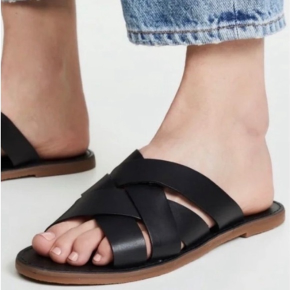 Madewell Shoes - Madewell The Boardwalk Woven Slide Sandal Black Leather Size 8.5